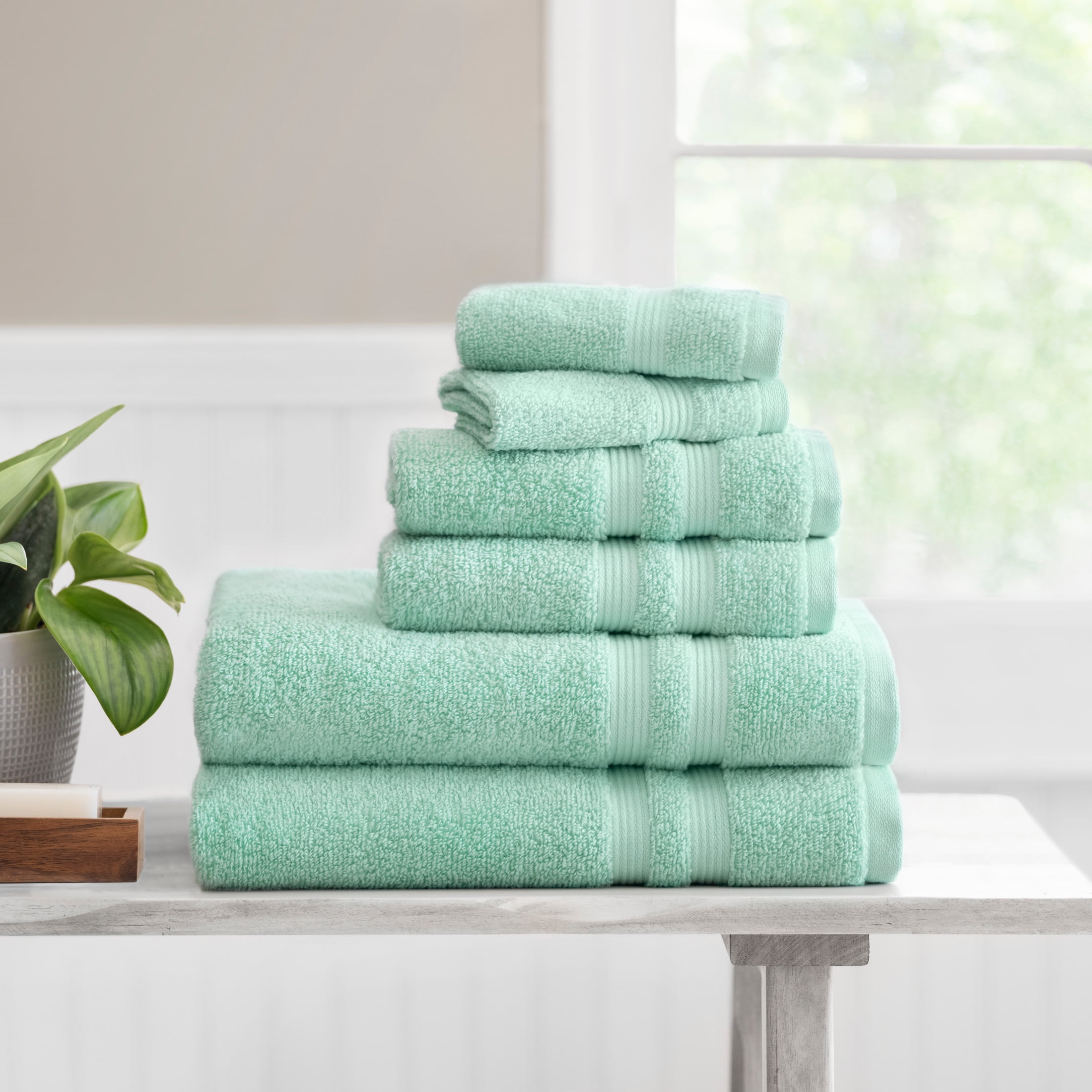 Mainstays Performance Solid Bath Towel 6 Piece Set Mint Walmart