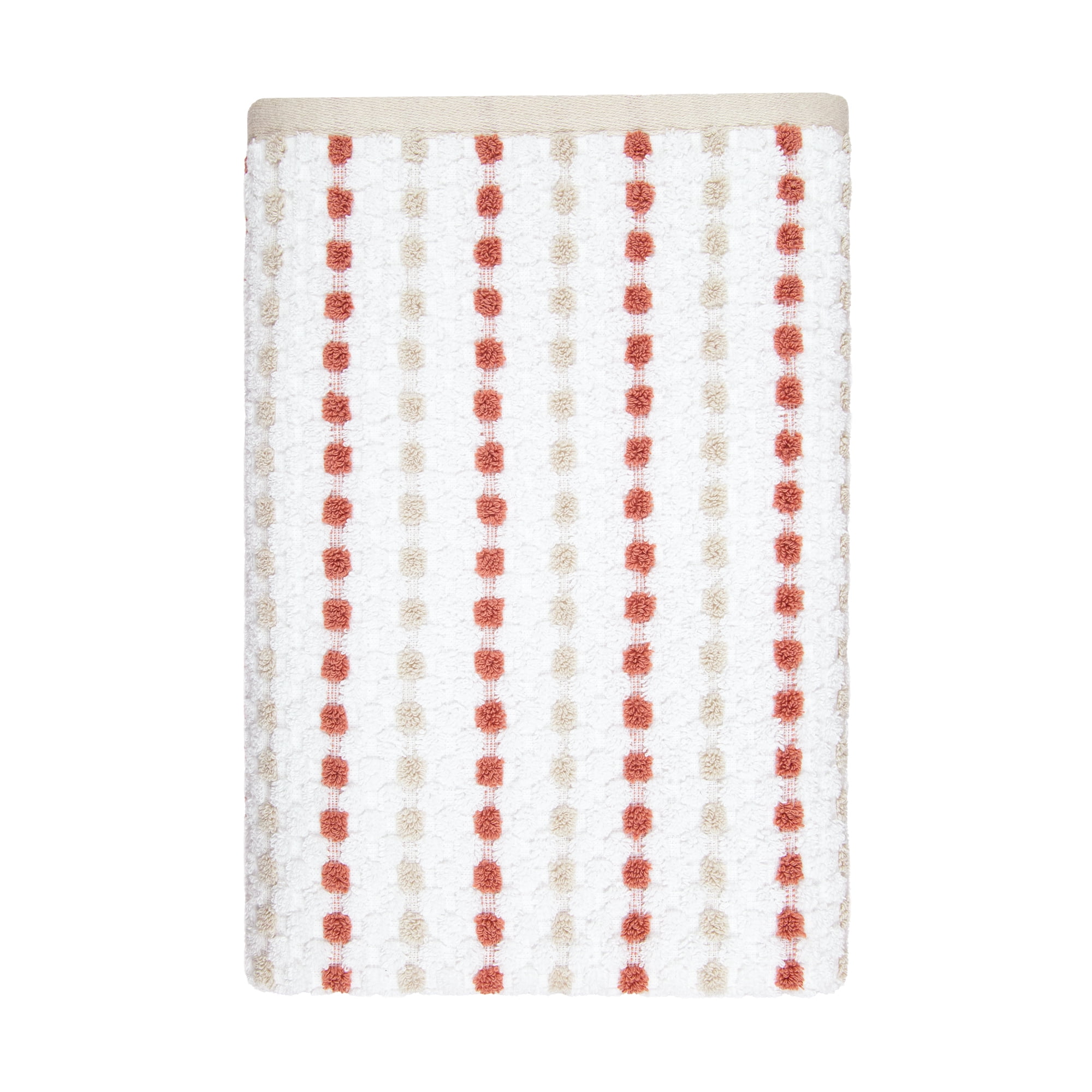 Mainstays Performance Cotton Bath Towel, Super Soft Quick Dry Fade Resistant, Teracotta Dot Pattern