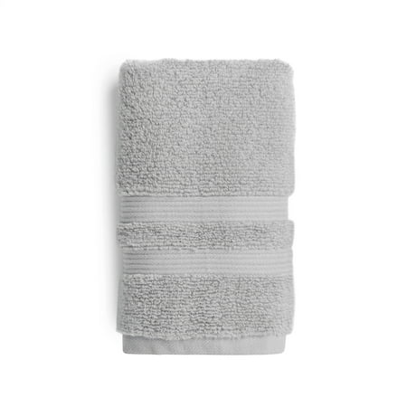 Mainstays Performance Cotton Hand Towel, Super Soft Quick Dry Fade Resistant, Solid Silver