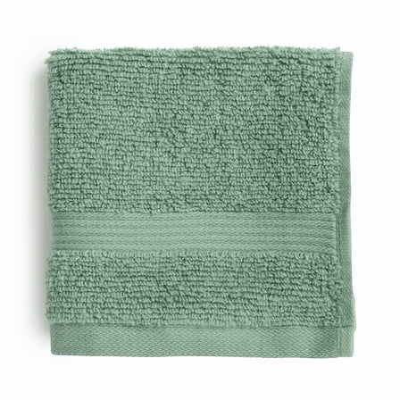 Mainstays Performance Cotton Washcloth, Super Soft Quick Dry Fade Resistant, Solid Green