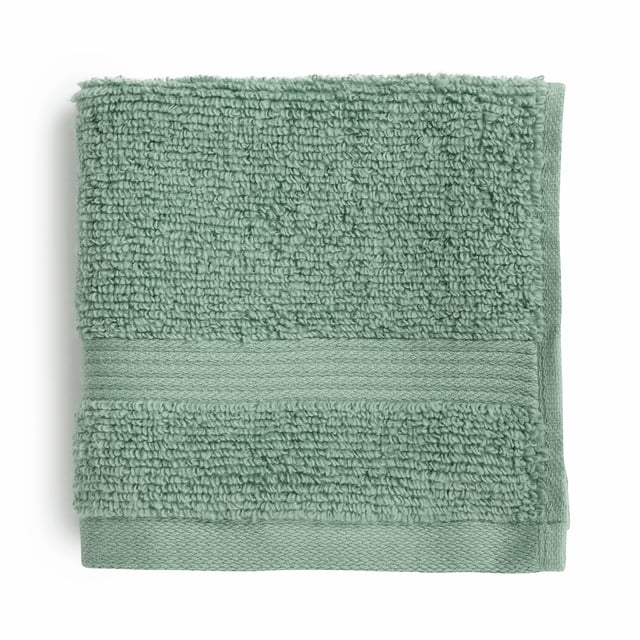 Mainstays Performance Cotton Washcloth, Super Soft Quick Dry Fade Resistant, Solid Green