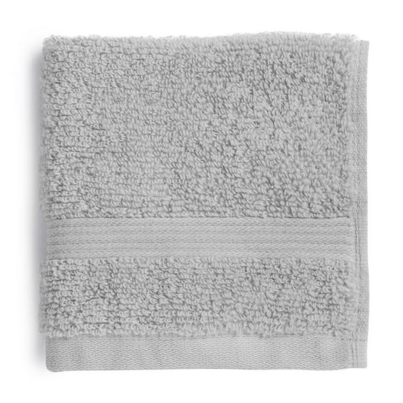 Mainstays Performance Cotton Washcloth, Super Soft Quick Dry Fade Resistant, Solid Silver