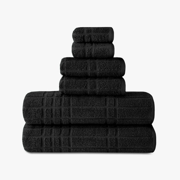 Mainstays Performance Cotton 6-Piece Bath Towel Set, Super Soft Quick Dry Fade Resistant, Textured Black