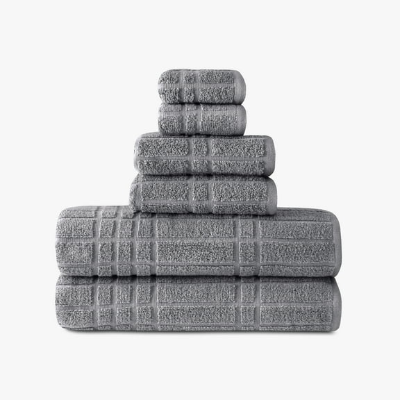 Mainstays Performance Cotton 6-Piece Bath Towel Set, Super Soft Quick Dry Fade Resistant, Textured Grey