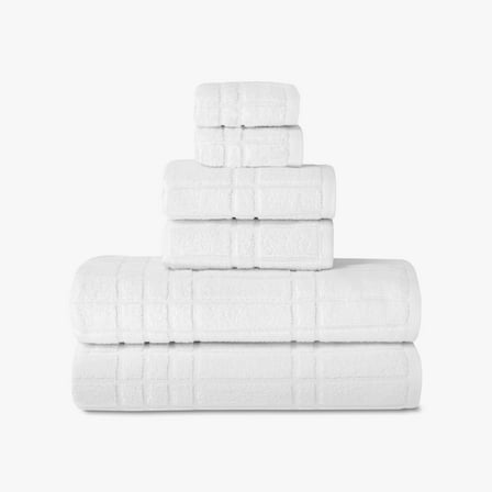 Mainstays Performance Cotton 6-Piece Bath Towel Set, Super Soft Quick Dry Fade Resistant, Textured White
