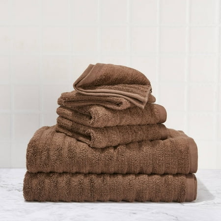 Mainstays Performance Textured 6-Piece Bath Towel Set - Brown Basket