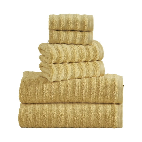 Mainstays Performance Cotton 6-Piece Bath Towel Set, Super Soft Quick Dry Fade Resistant, Textured Yellow