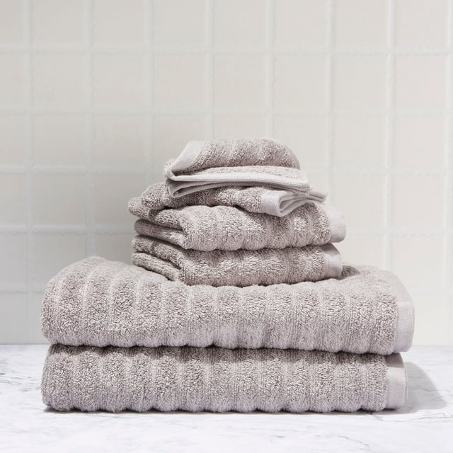 Mainstays Performance Textured 6-Piece Bath Towel Set - Grey Flannel