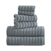 Mainstays Performance Cotton 6-Piece Bath Towel Set, Super Soft Quick Dry Fade Resistant, Textured Grey