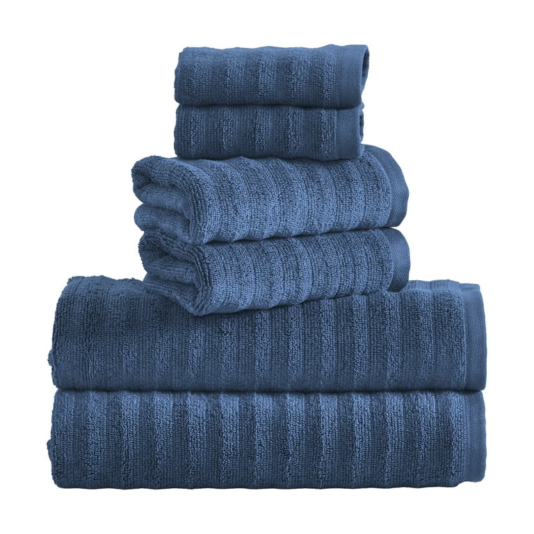 Mainstays Performance Textured 6-Piece Bath Towel Set, Indigo