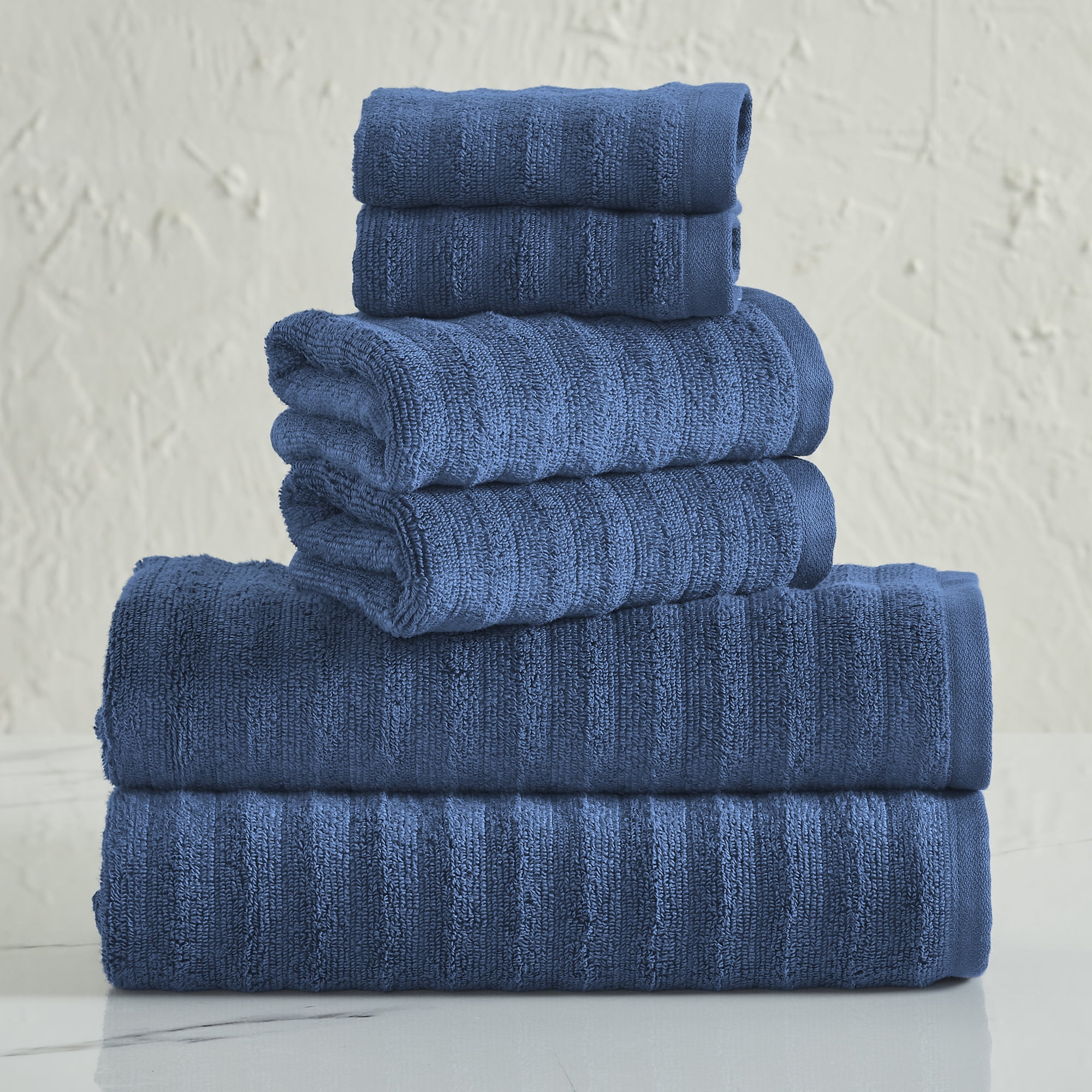 Mainstays Performance Textured Bath Towel 6-Piece Set, Blue Linen, Size: 6-Piece Bath Towel Set