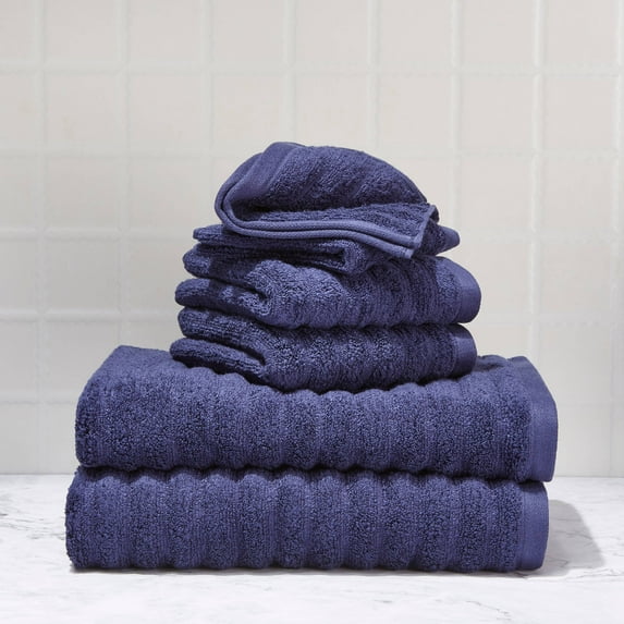 Mainstays Performance Textured 6-Piece Bath Towel Set - Navy Blue