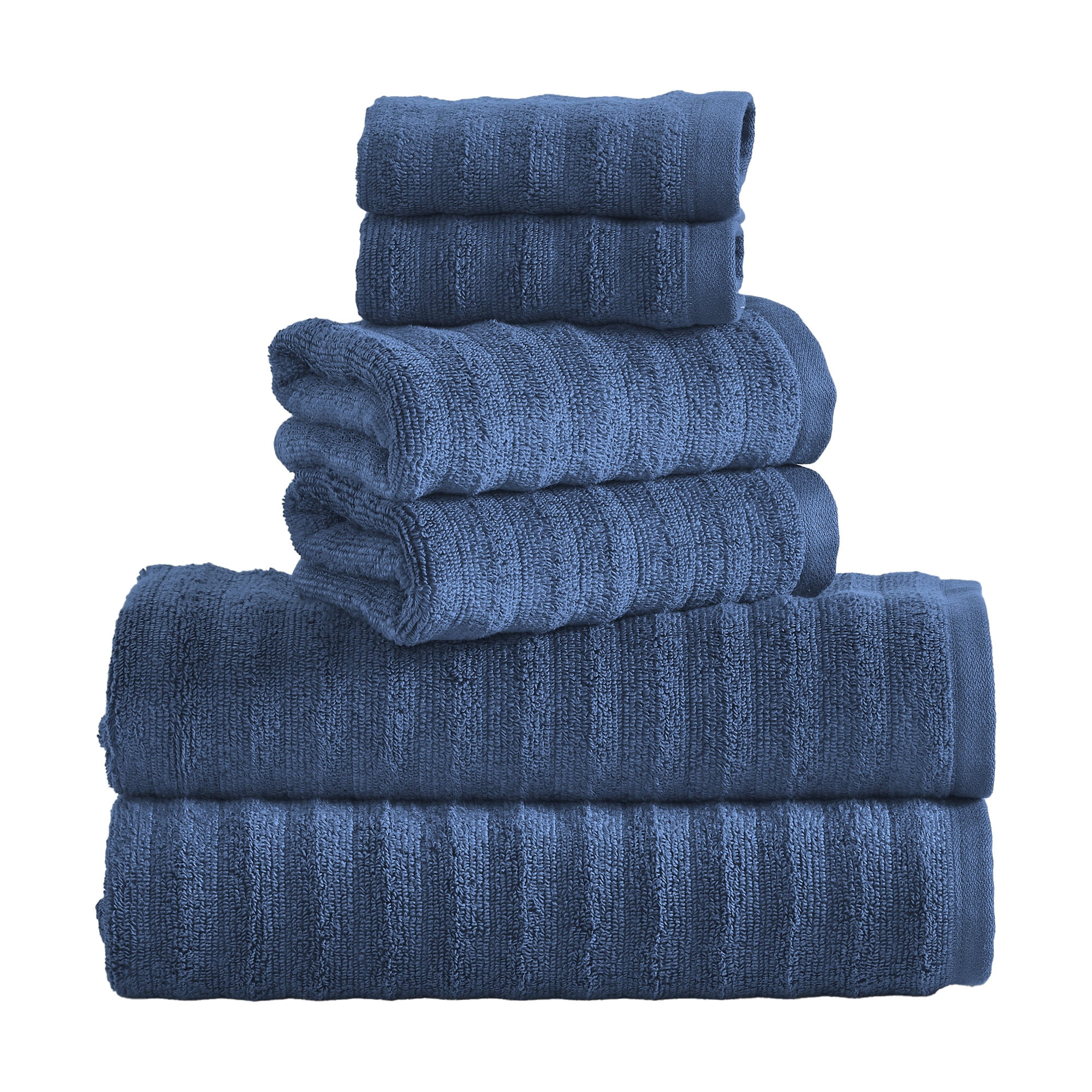 Mainstays Performance Textured 6 Piece Bath Towel Set Indigo Walmart
