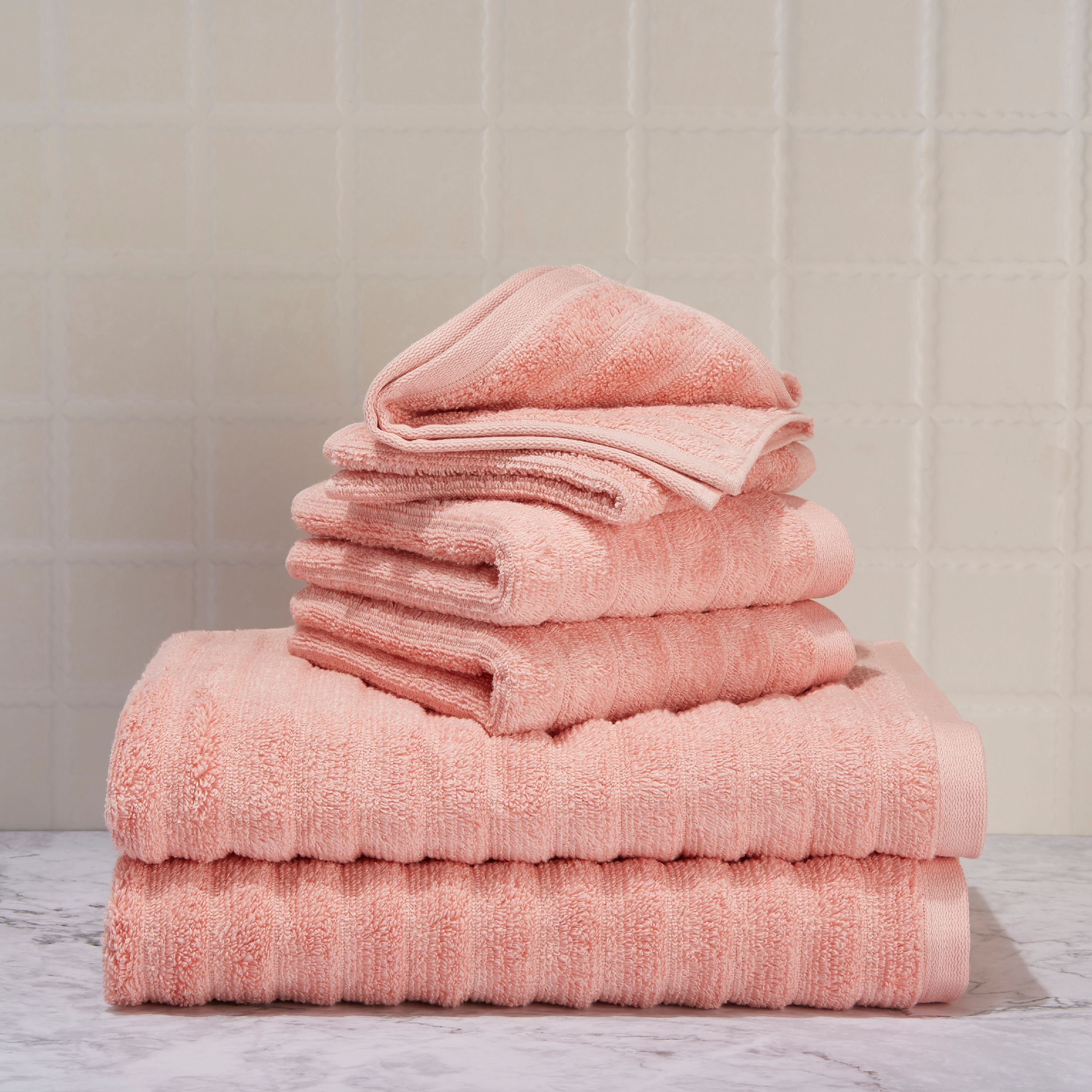 Linenspa Essentials 6-Piece Light Pink Cotton Bath Towel Set in the Bathroom  Towels department at