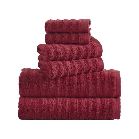 Mainstays Performance Cotton 6-Piece Bath Towel Set, Super Soft Quick Dry Fade Resistant, Textured Red