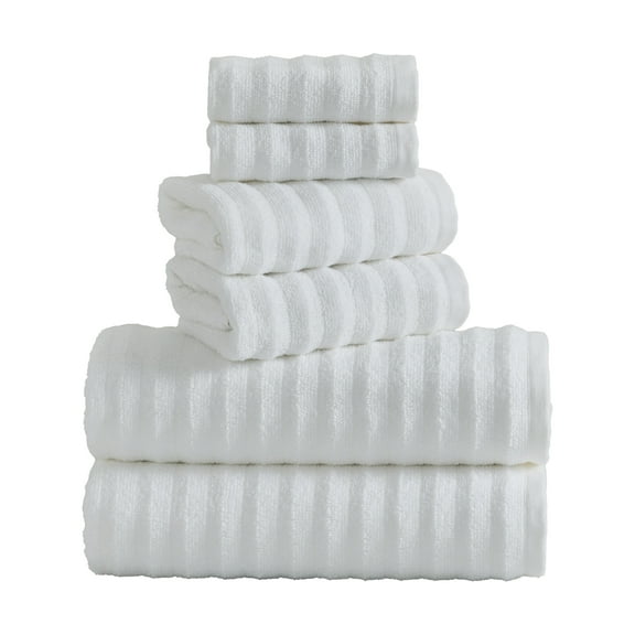 Mainstays Performance Cotton 6-Piece Bath Towel Set, Super Soft Quick Dry Fade Resistant, Textured White