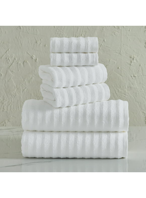 Mainstays Performance Textured 6-Piece Bath Towel Set, White