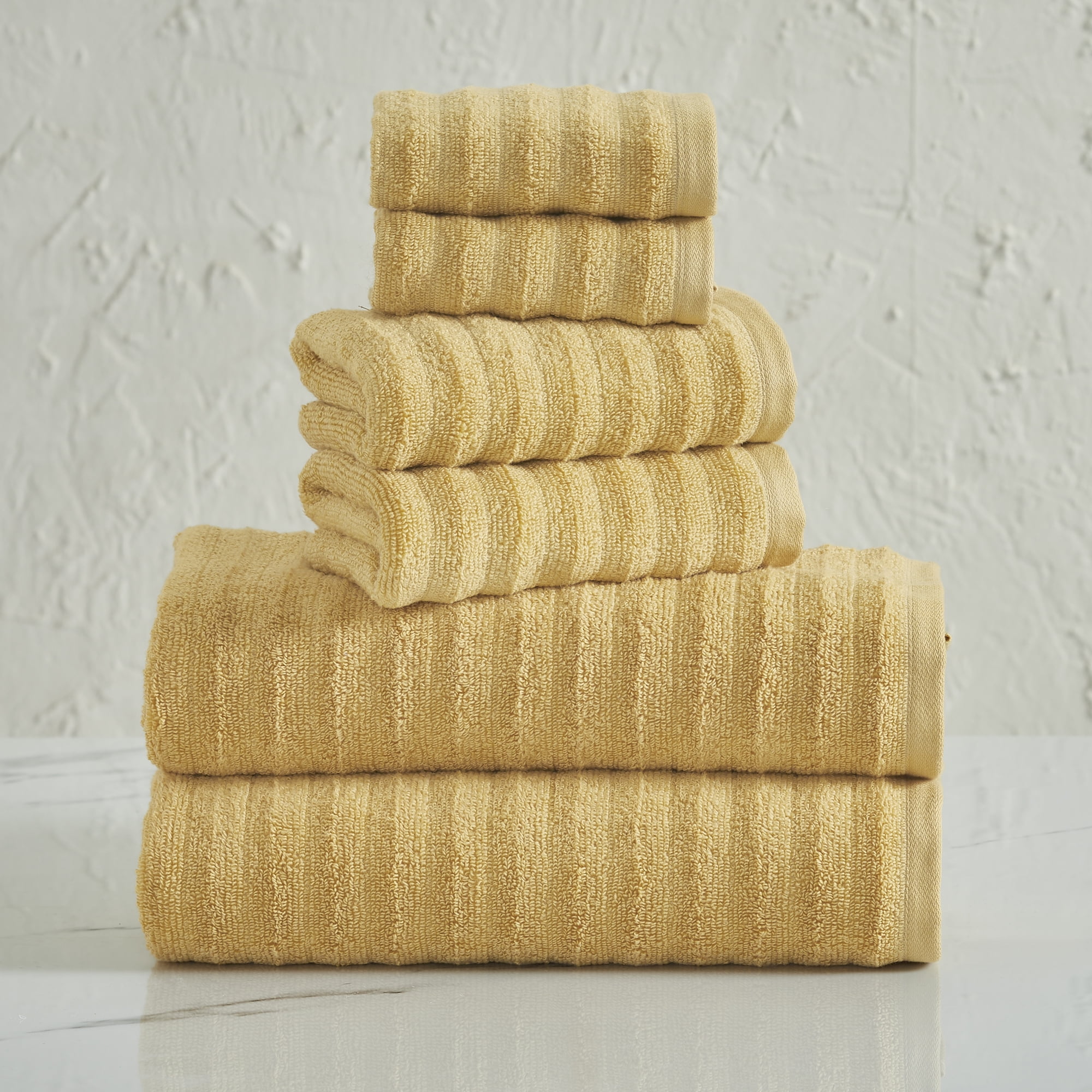 Mainstays Performance Textured 6Piece Bath Towel Set, Yellow