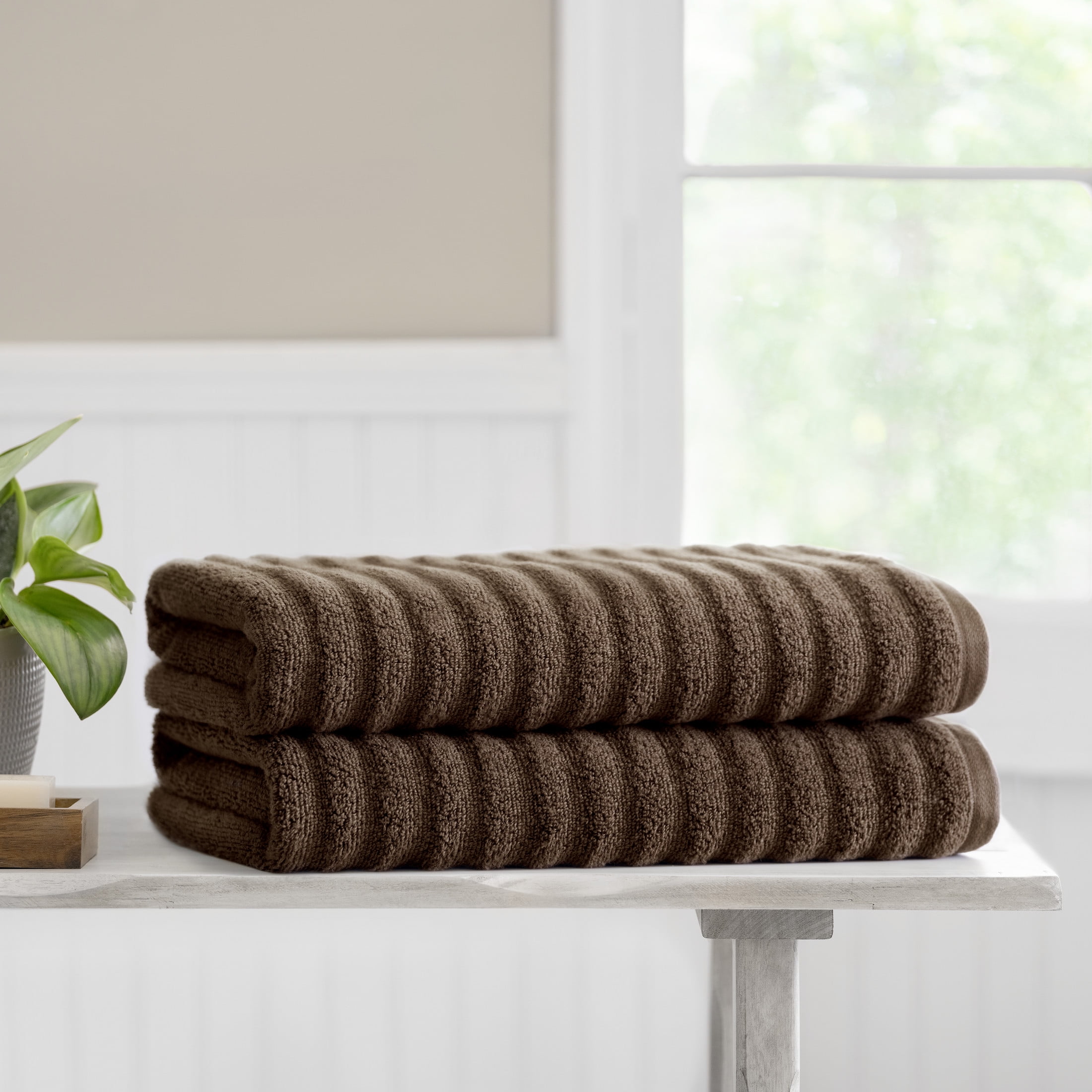 Mainstays Performance 2-Piece Towel Bath Sheet Set, Textured Brown Basket, Size: 2 Bath Sheets