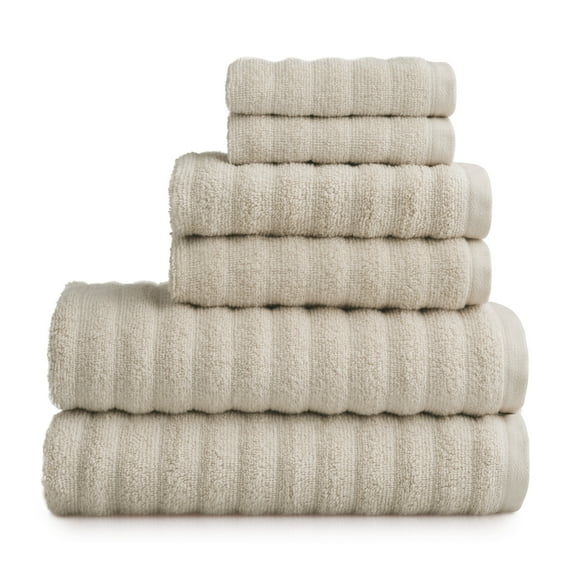 Mainstays Performance Cotton 6-Piece Bath Towel Set, Super Soft Quick Dry Fade Resistant, Textured Beige