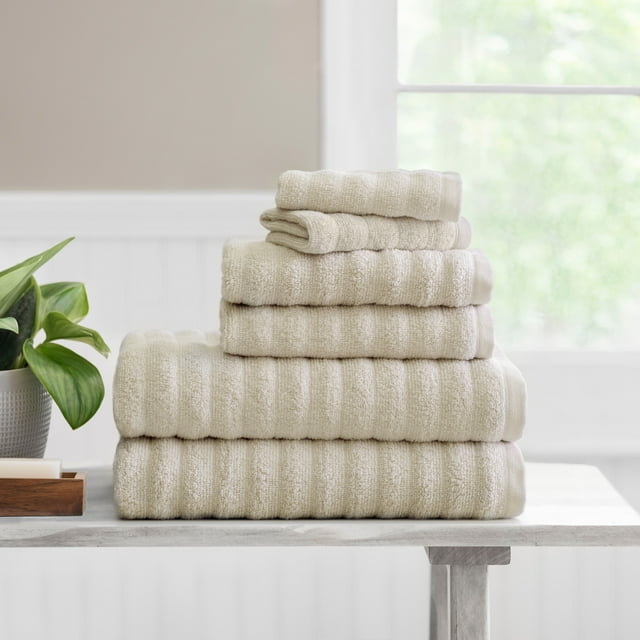 Mainstays Performance Textured Bath Towel 6Piece Set, Beige