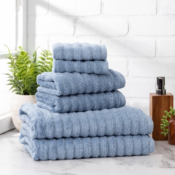 Mainstays Performance Textured Bath Towel 6-Piece Set, Blue Linen