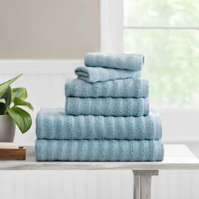 Mainstays Performance Textured Bath Towel 6-Piece Set, Blue