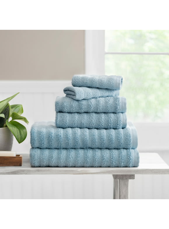 Mainstays Performance Textured Bath Towel 6-Piece Set, Blue