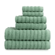 Mainstays Performance Cotton 6-Piece Bath Towel Set, Super Soft Quick Dry Fade Resistant, Textured Green