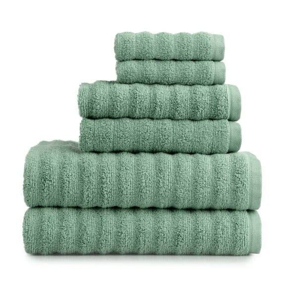 Mainstays Performance Cotton 6-Piece Bath Towel Set, Super Soft Quick Dry Fade Resistant, Textured Green