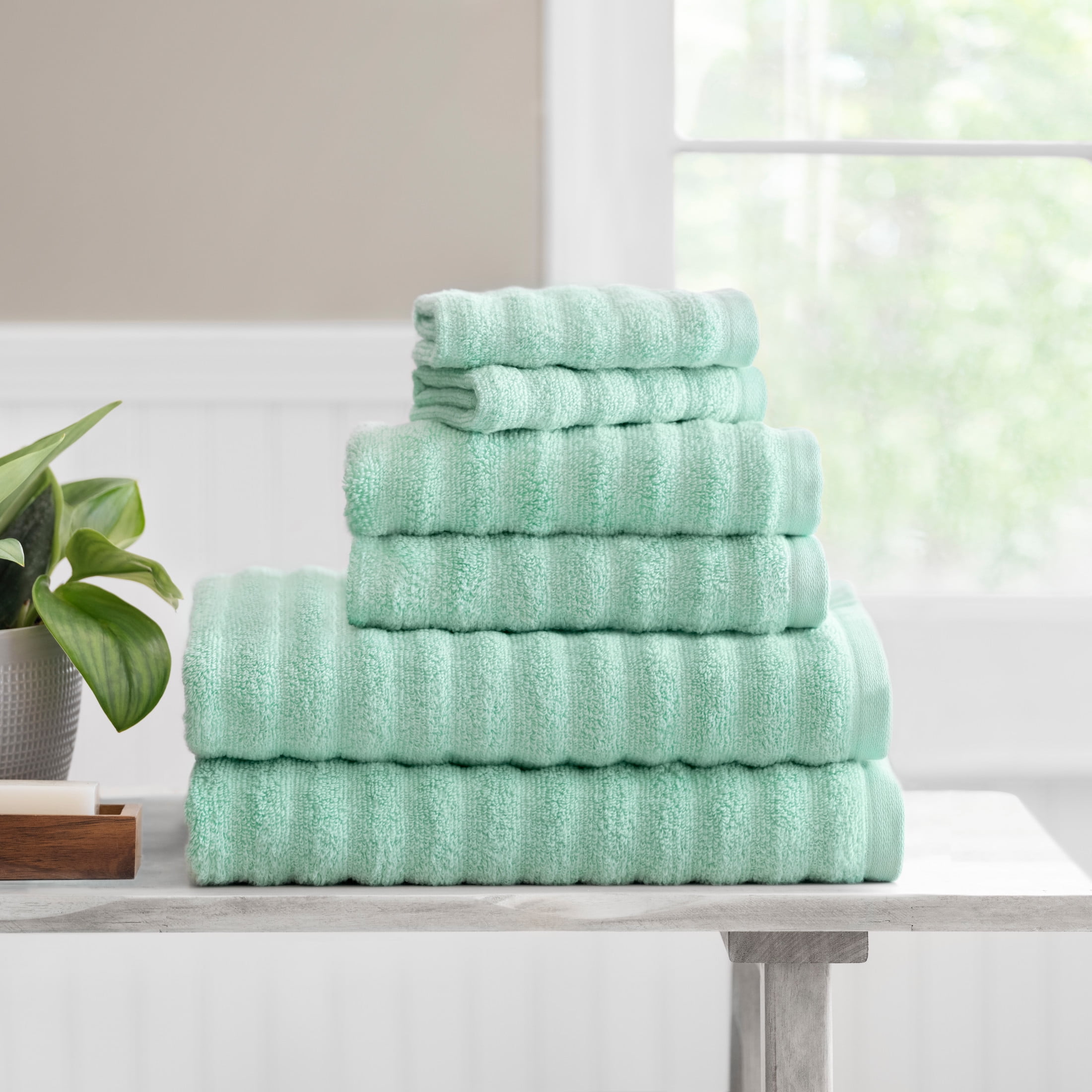 Mainstays Performance Textured Bath Towel 6-Piece Set, Blue Linen