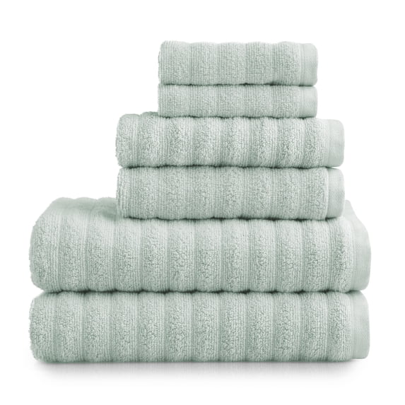 Mainstays Performance Cotton 6-Piece Bath Towel Set, Super Soft Quick Dry Fade Resistant, Textured Light Green