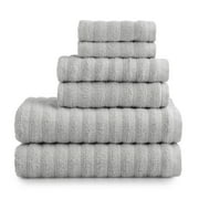 Mainstays Performance Cotton 6-Piece Bath Towel Set, Super Soft Quick Dry Fade Resistant, Textured Silver