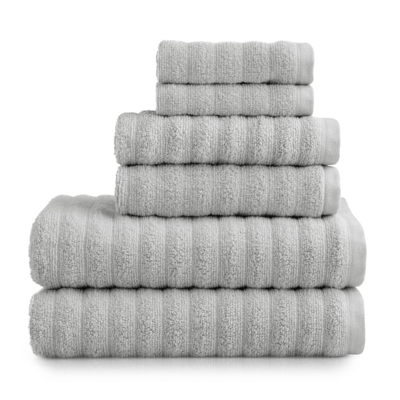 Mainstays Performance Textured 6-Piece Bath Towel Set, Quick-Dry, Fade-Resistant, Soft Silver