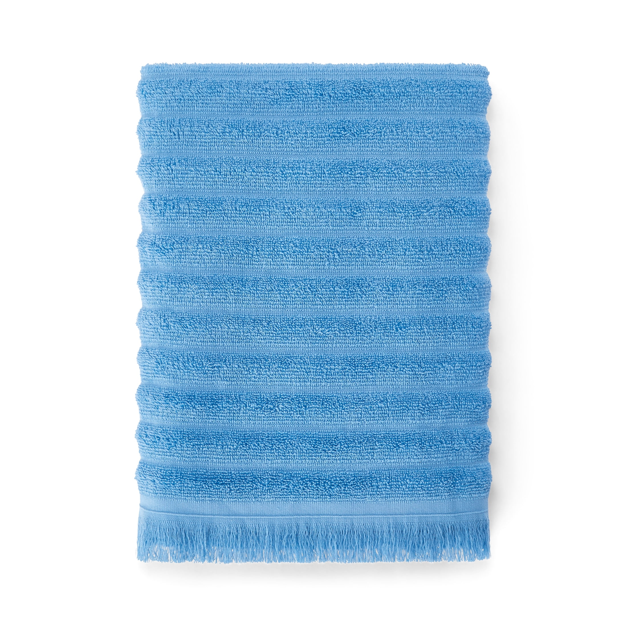Mainstays by Becky G. & Alejandra 100% Cotton Performance Textured Bath Towel with Fringe, Blue Eyes