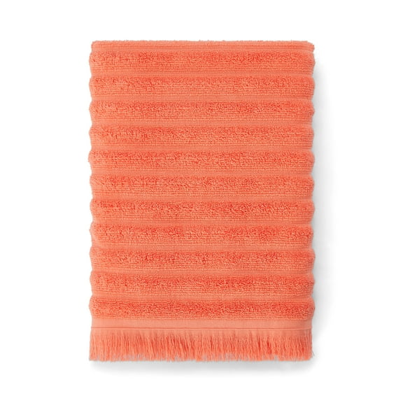 Mainstays by Becky G. & Alejandra 100% Cotton Performance Textured Bath Towel with Fringe, Mandarin Orange