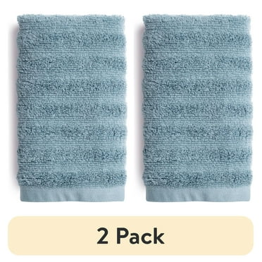 (2 pack) Mainstays Performance Textured Hand Towel, 16" x 26", Blue Linen