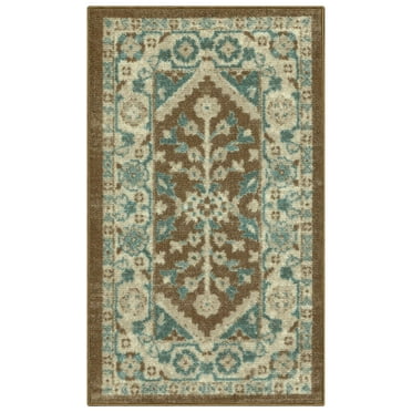 Mainstays Persian Border Medallion Loop Print Brown Blue Indoor Accent Rug, 1'8"x2'10"