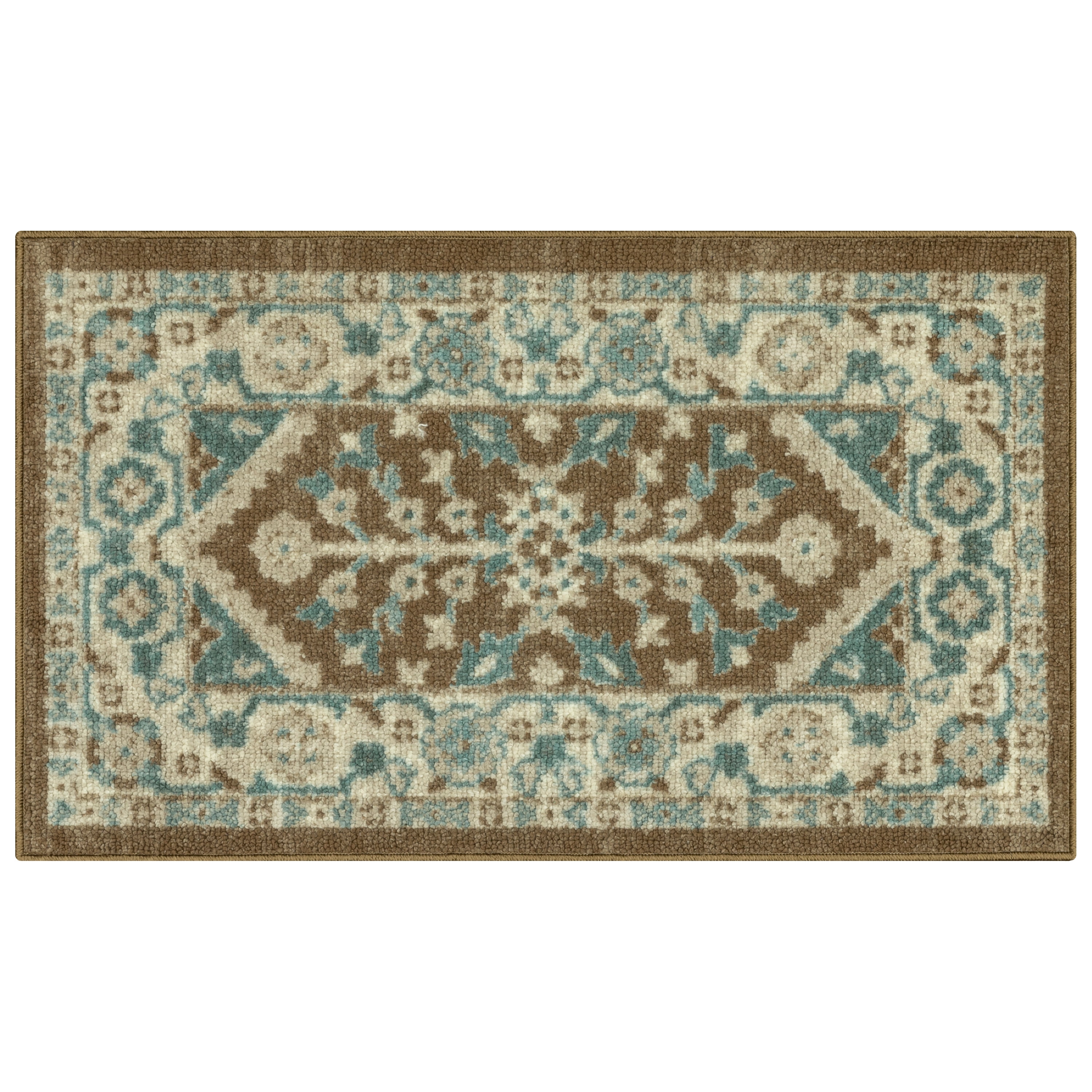 Mainstays Persian Border Medallion Loop Print Brown Blue Indoor Accent Rug, 1'8"x2'10"