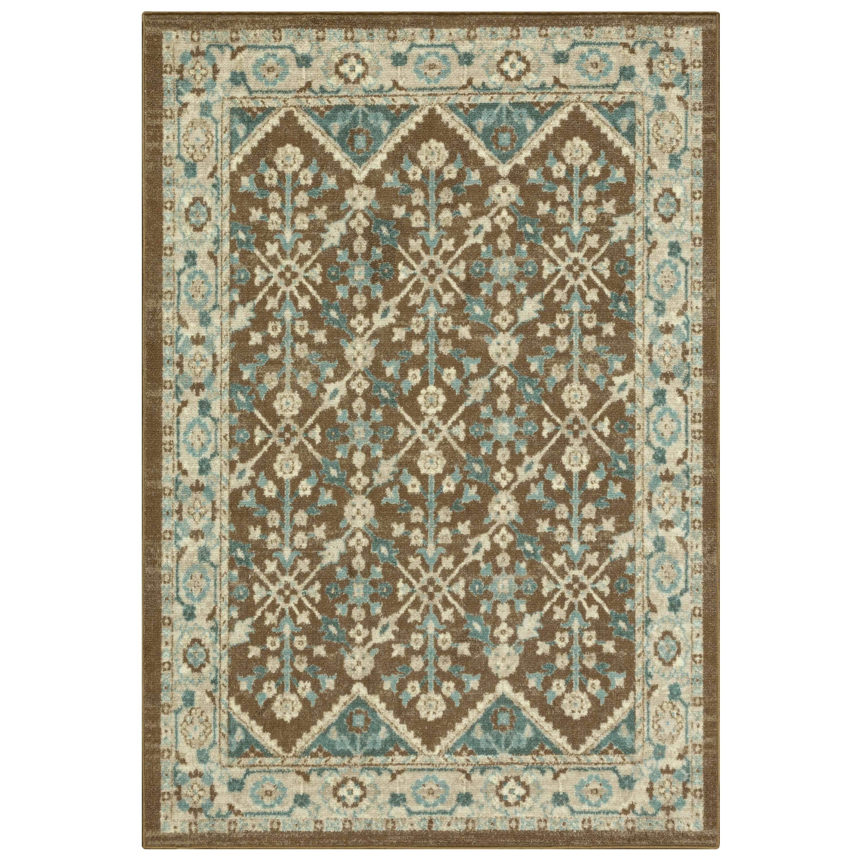 Mainstays Persian Border Medallion Loop Print Brown Blue Indoor Area Rug, 4' x 5'4"
