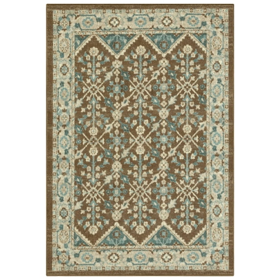 Mainstays Persian Border Medallion Loop Print Brown Blue Indoor Area Rug, 4' x 5'4"