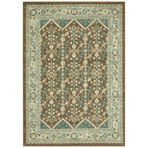 Mainstays Persian Border Medallion Loop Print Brown Blue Indoor Area Rug, 5' x 7'