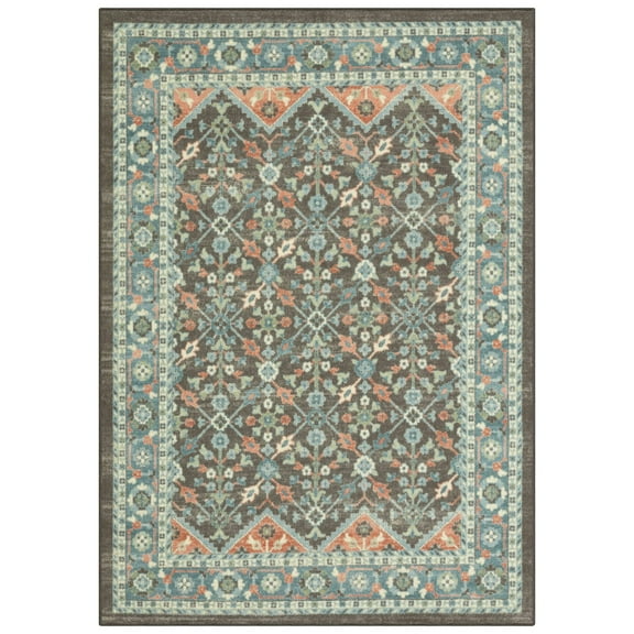 Mainstays Persian Border Medallion Loop Print Gray Aqua Indoor Area Rug, 5' x 7'