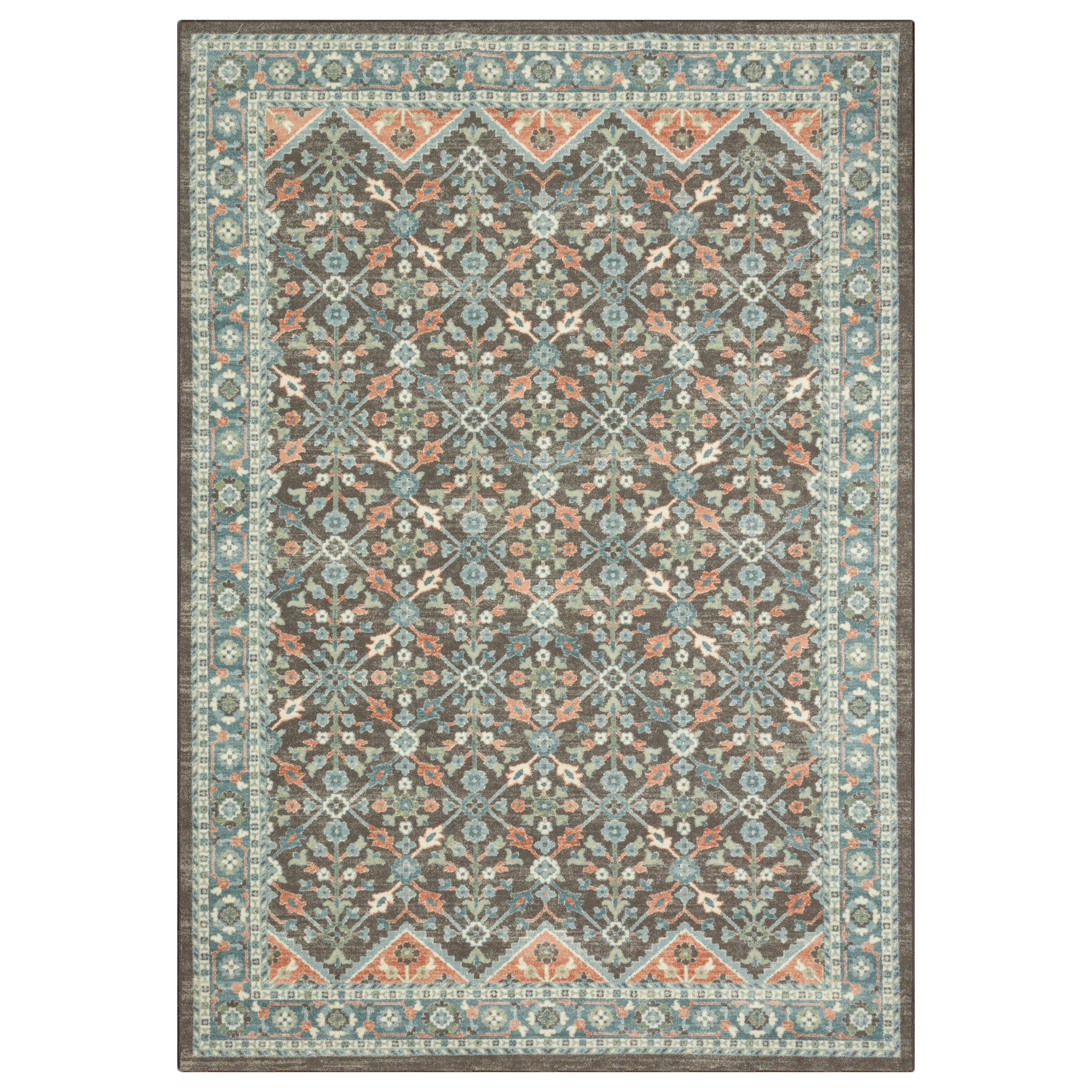 Mainstays Persian Border Medallion Loop Print Gray Aqua Indoor Area Rug, 7' x 10'
