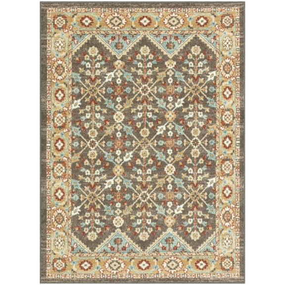 Mainstays Persian Border Medallion Loop Print Rust Brown Indoor Area Rug, 4' x 5'4"