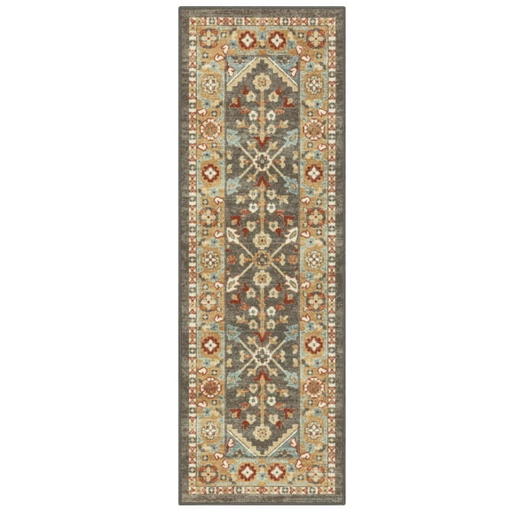 Mainstays Persian Border Medallion Loop Print Rust Brown Indoor Runner Rug, 1'8"x5'