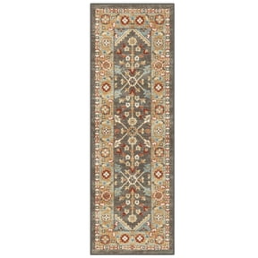 Mainstays Persian Border Medallion Loop Print Rust Brown Indoor Runner Rug, 2' x 6'