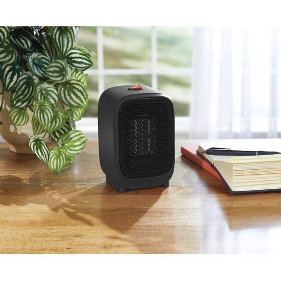 Mainstays Personal Electric Space Heater 400W for Indoor, Portable Electric Heater for Home, PTC Ceramic for Fast Safe Energy Efficiency, Black