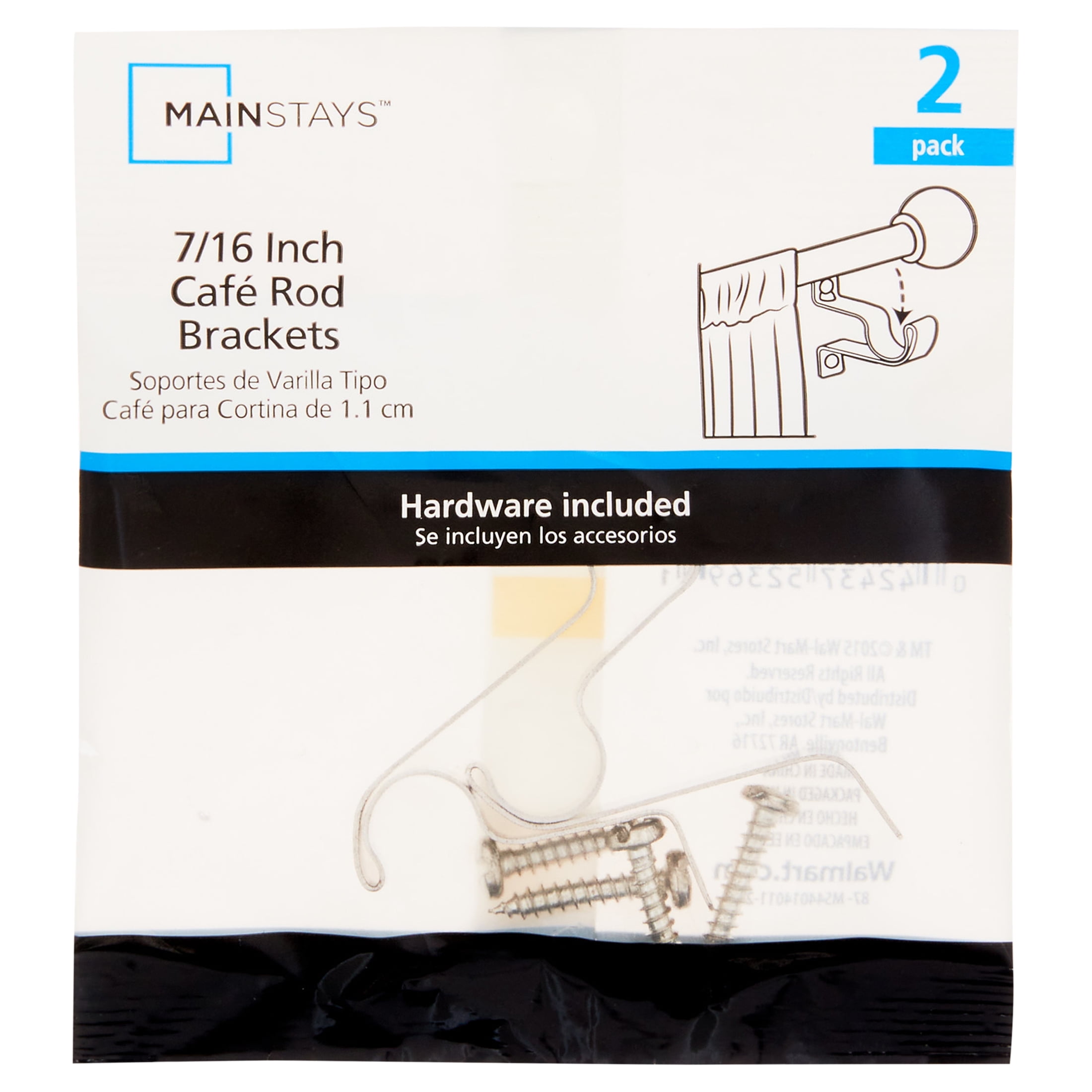 Mainstays Petite Café Curtain Rod Brackets, 7/16 in. Diameter, Set of 2