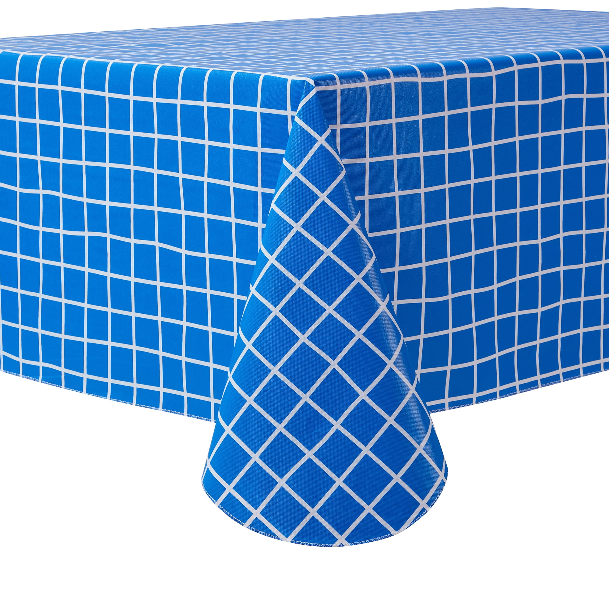 Mainstays Summer Fun PEVA Tablecloth, Indoor & Outdoor for Table 60" x 84" - Blue Windowpane